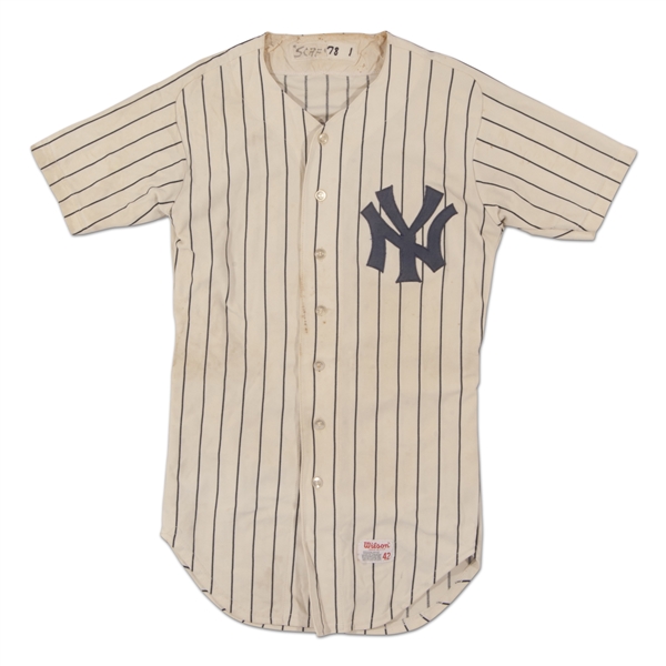 1978 PAUL BLAIR NEW YORK YANKEES WORLD SERIES GAME WORN HOME JERSEY PHOTO-MATCHED TO GAME 4 WIN VS. DODGERS (RESOLUTION LOA)