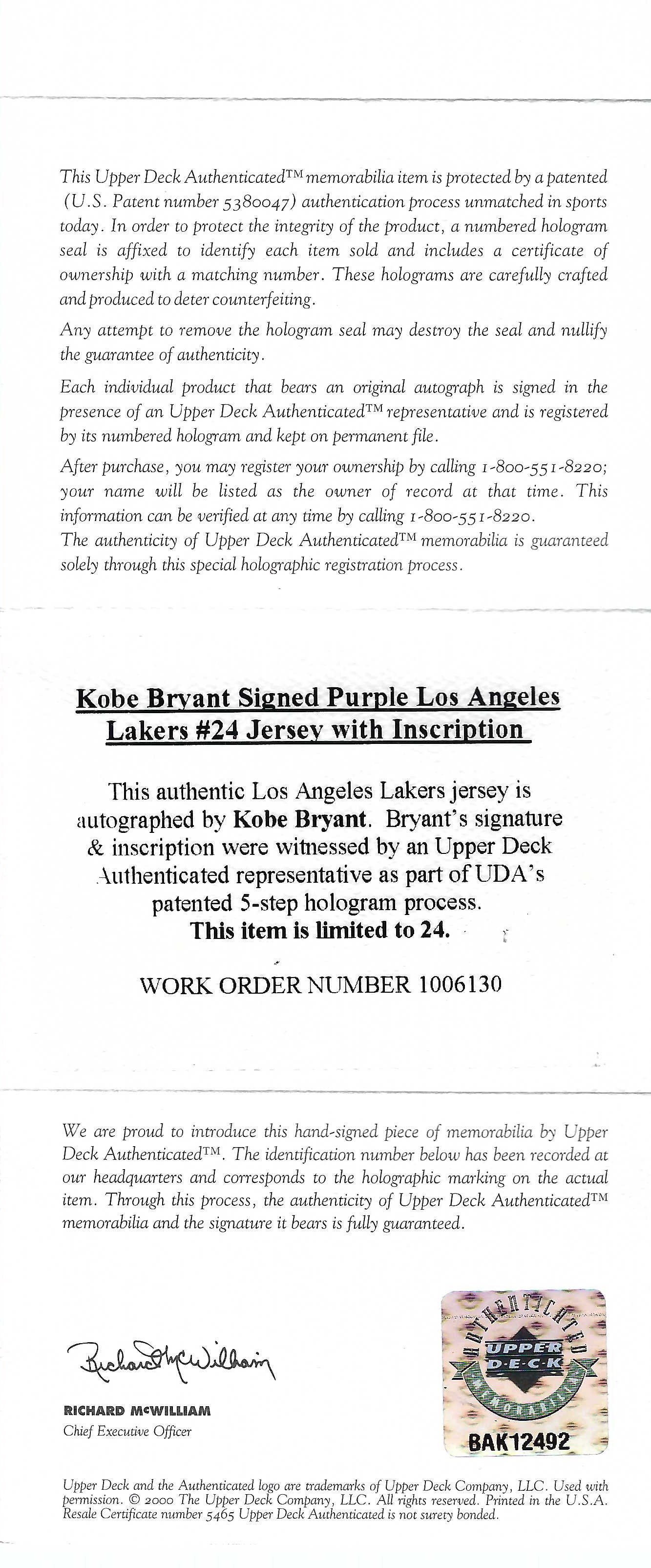Kobe Bryant CARPE DIEM Signed Inscribed Los Angeles Lakers Jersey UD —  Showpieces Sports