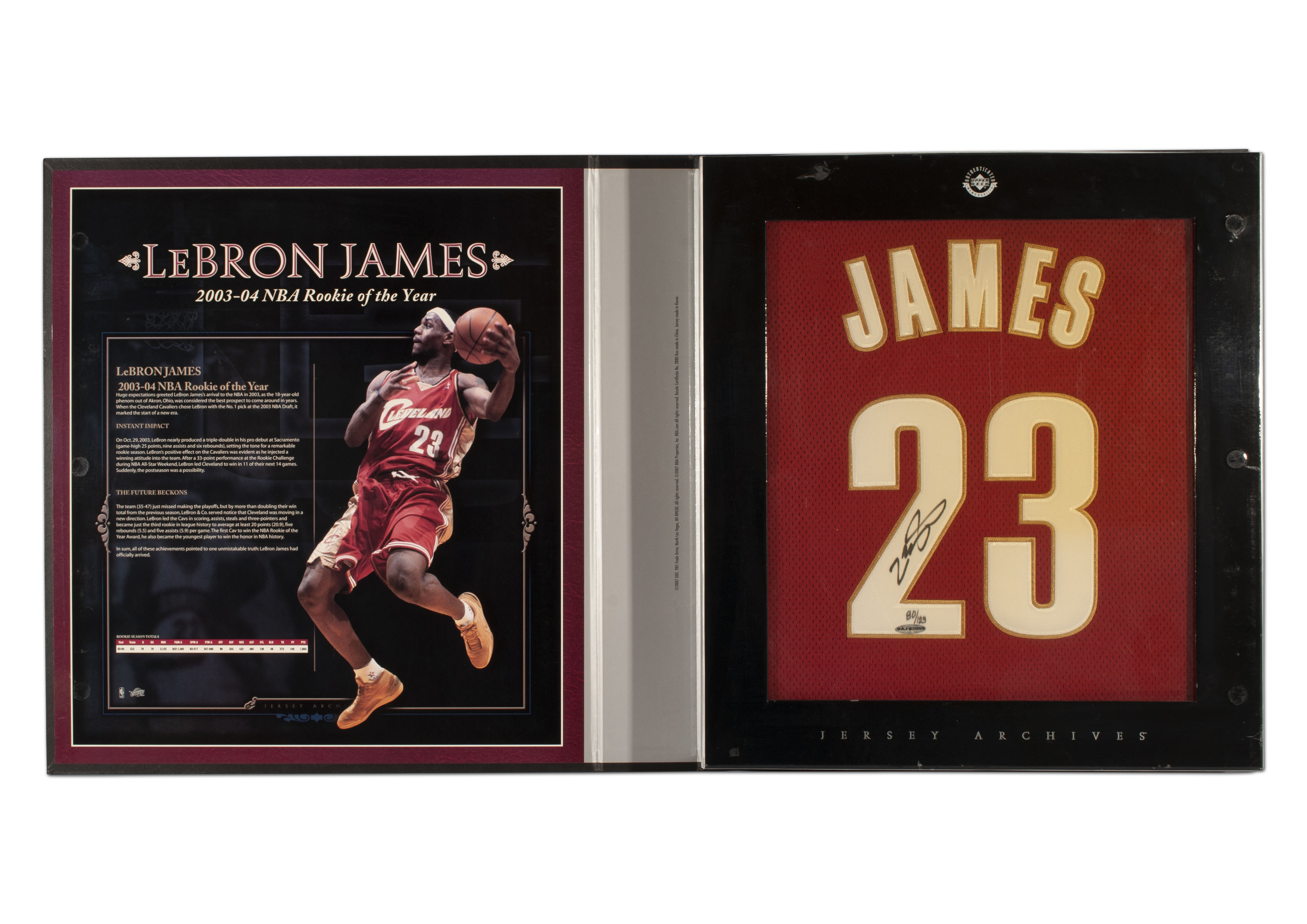 LeBron James 2003-04 AUTOGRAPHED ROOKIE JERSEY FRAMED WITH UPPER DECK COA