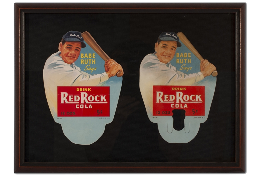 PAIR OF 1930S BABE RUTH RED ROCK COLA PAPER PROOF AND DIE CUT ADVERTISING SIGNS