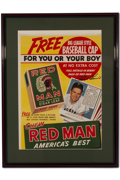 1952 RALPH KINER AUTOGRAPHED RED MAN TOBACCO ADVERTISING DISPLAY