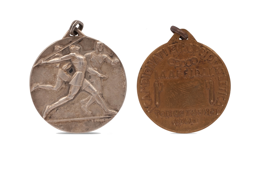 1934 European Athletics Championships (Turin, Italy) Participation Medal and Third Place Winners Medal for Long Jump Awarded to Luz Long