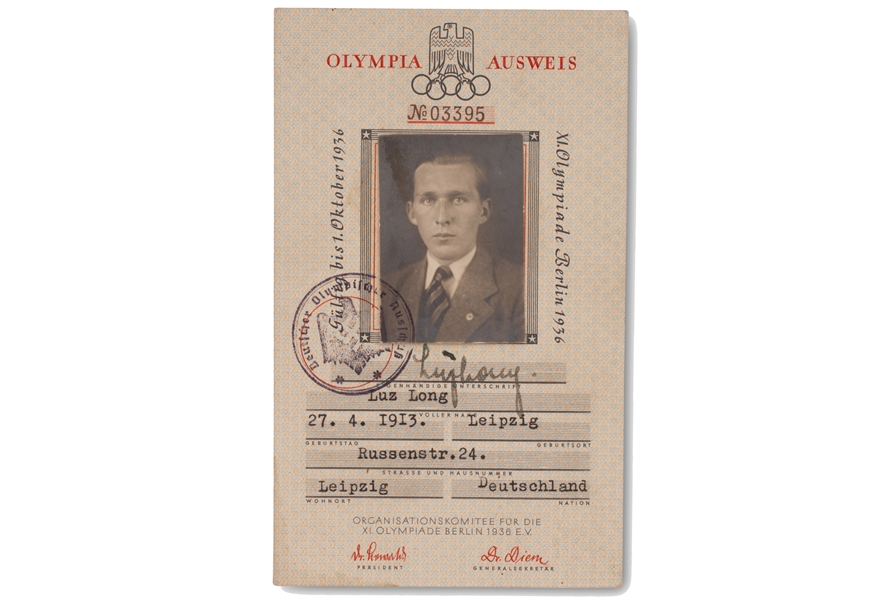 Luz Longs 1936 Berlin Summer Olympic Games Athlete Identification Card (Signed Original) Issued by Olympic Organizing Commiittee