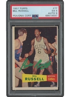 1957 Topps #77 Bill Russell Rookie Autographed in Eye-Popping Celtics Green - PSA EX 5 & PSA/DNA 9 Auto.