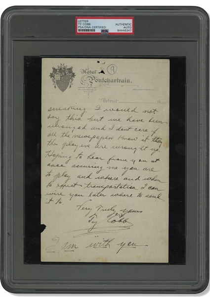 9/22/1910 Ty Cobb Handwritten & Signed 9-Page Letter Regarding National Commissions Alleged Breach of Contract to Dissuade Cobb from Playing in an All-Star Series - PSA/DNA Authentic