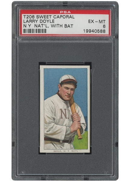 1909-11 T206 Sweet Caporal Larry Doyle (N.Y. Natl, With Bat) - PSA NM-MT 6