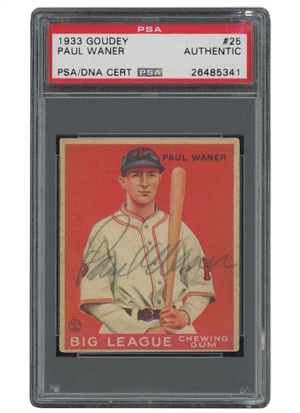 1933 Goudey #25 Paul Waner Autographed - PSA/DNA Authentic (One of Five PSA Encapsulated Copies!)