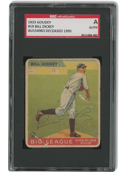 1933 Goudey #19 Bill Dickey Autographed - SGC Dual Authentic