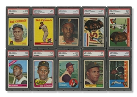 Impressive Roberto Clemente Complete Run of 1955 Through 1973 Topps Base Cards incl. NM #164 Rookie - All 19 Graded by PSA, SGC or Beckett