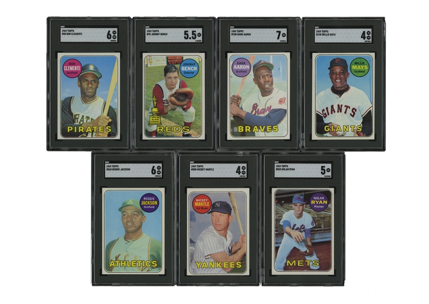 1969 Topps Baseball Complete Set (664) with Seven SGC Graded Rookies & Hall of Famers incl. Reggie Jackson RC & Mantles Last Issue