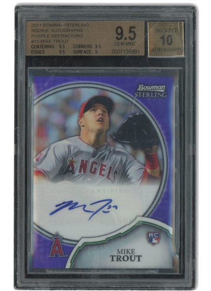 2011 Bowman Sterling Rookie Autographs #19 Mike Trout Purple Refractor (10/10) – BGS 9.5 & Beckett 10 Auto. (None Graded Higher!)