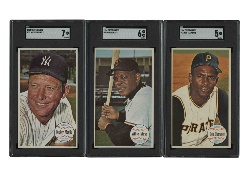 1964 Topps Giants Baseball Complete (60) Set with Mickey Mantle (SGC NM 7), Willie Mays (SGC EX/NM 6) and Clemente (SGC EX 5)