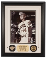 Hank Aaron Display with Autographed Photo & 1966 Game Used Bat Piece - Steiner COA