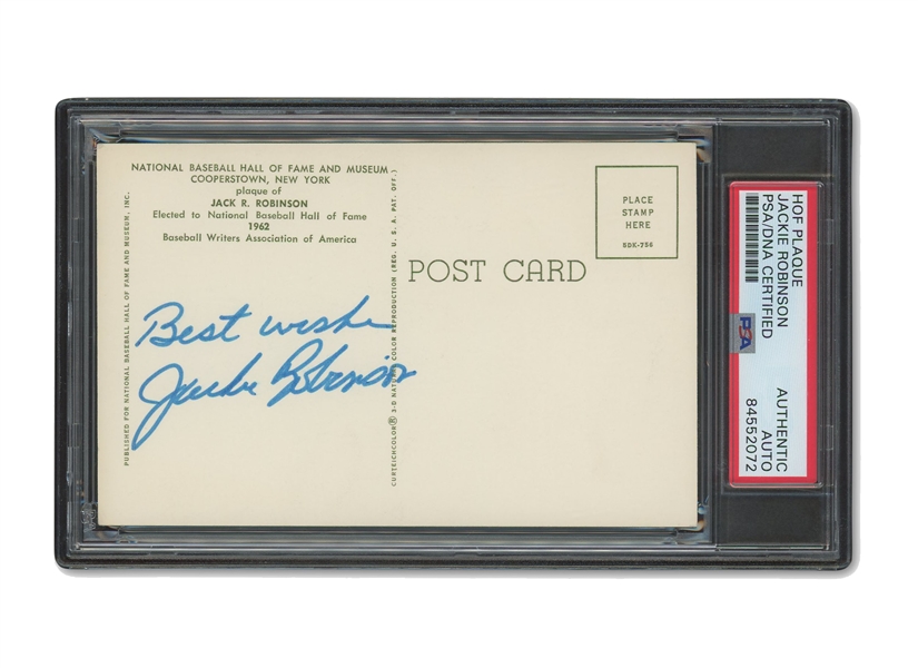 Jackie Robinson Autographed Hall of Fame Postcard - PSA/DNA Authentic