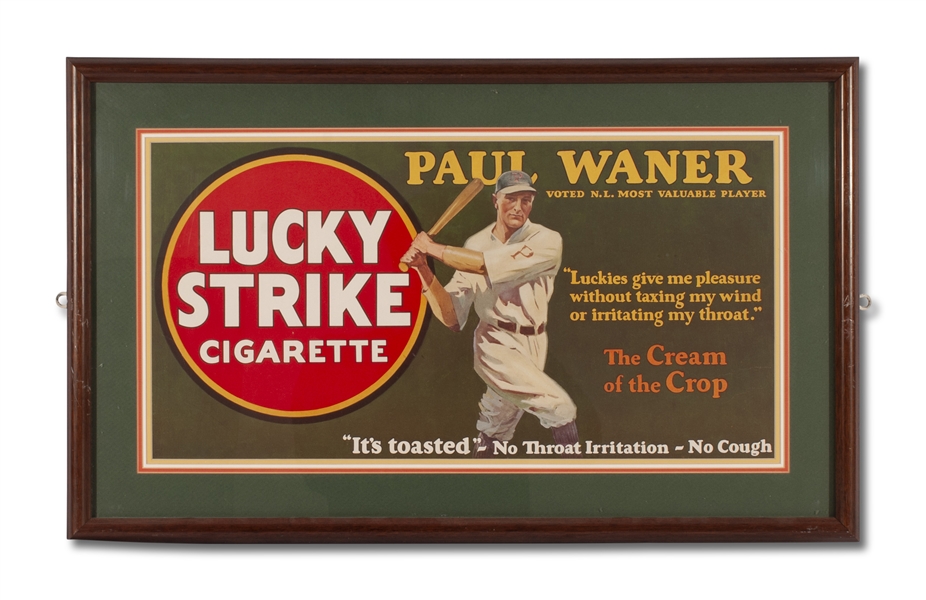 1928 Paul Waner Lucky Strike Trolley Car Advertising Sign