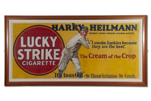Extremely Rare 1928 Harry Heilmann Lucky Strike Cigarettes Large Advertising Banner