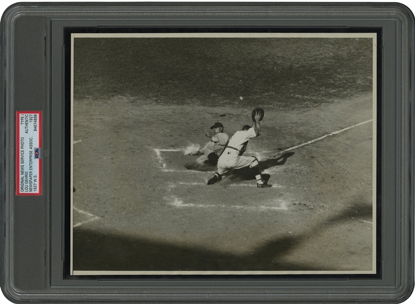 1927 Lou Gehrig "Sliding Into Home" During World Series Original Photograph - PSA/DNA Type 1