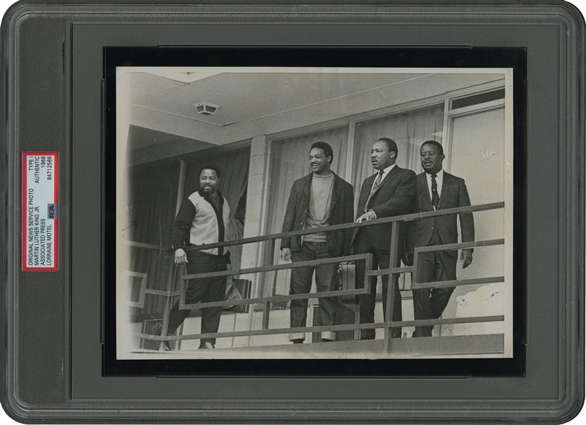 Incredibly Scarce Martin Luther King Original Photo Standing Steps Away From Where He Would be Assassinated - One of Final Photos Taken Prior To Death from Historic Memphis Balcony! - PSA/DNA Type 1