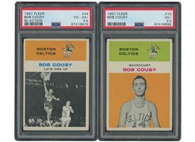 1961 Fleer #10 Bob Cousy - PSA VG+ 3.5 & #49 Bob Cousy In Action - PSA VG-EX+ 4.5