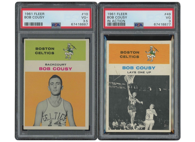 1961 Fleer #10 Bob Cousy - PSA VG+ 3.5 & #49 Bob Cousy In Action - PSA VG 3