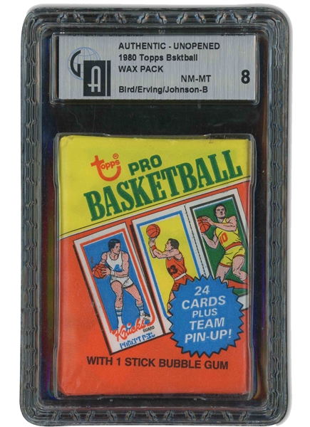 1980-81 Topps Basketball Unopened Wax Pack with Bird/Erving/Magic Rookie Card Showing on Back - GAI NM-MT 8