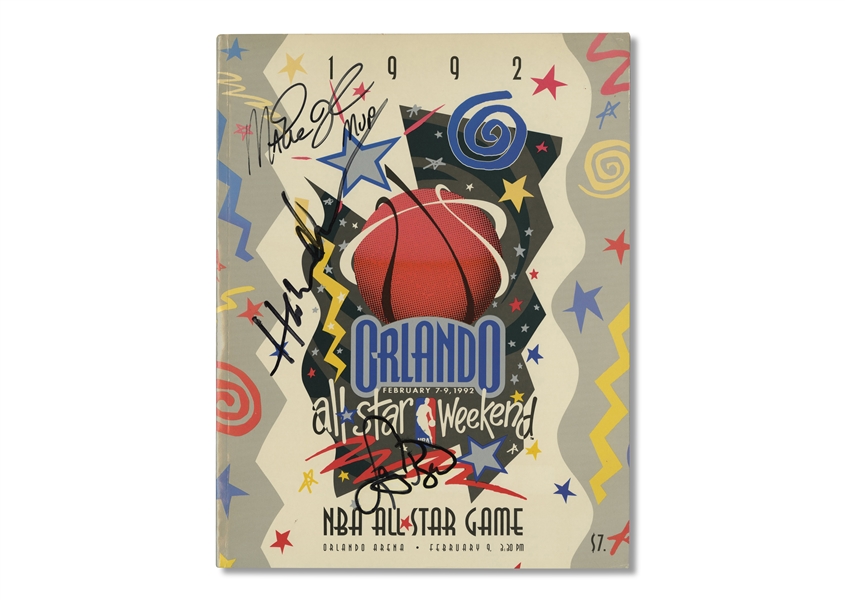 1992 NBA All-Star Game Program Signed by Larry Bird, Magic Johnson, Hakeem Olajuwon & More - PSA/DNA LOA
