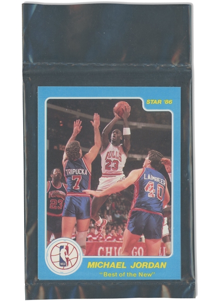 1985-86 Star Co. Basketball "Best of the New" Unopened Subset Bag with Michael Jordan On Top