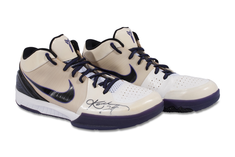 2008-09 Kobe Bryant Dual-Signed Nike Kobe IV L.A. Lakers Practice Worn Shoes from his 4th NBA Title Season - Beckett LOA