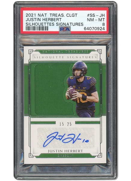 2021 National Treasures Collegiate #SS-JH Justin Herbert Silhouettes Signatures (15/25) - PSA NM-MT 8 (Pop 1, Only Graded Example!)