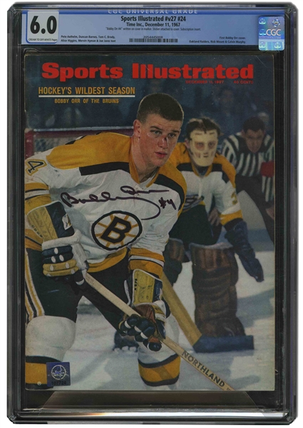 Bobby Orr Autographed 12/11/1967 Sports Illustrated "Hockeys Wildest Season" - Orrs First Ever Magazine Cover after Calder Trophy ROY Season! - Beckett & CGC 6.0