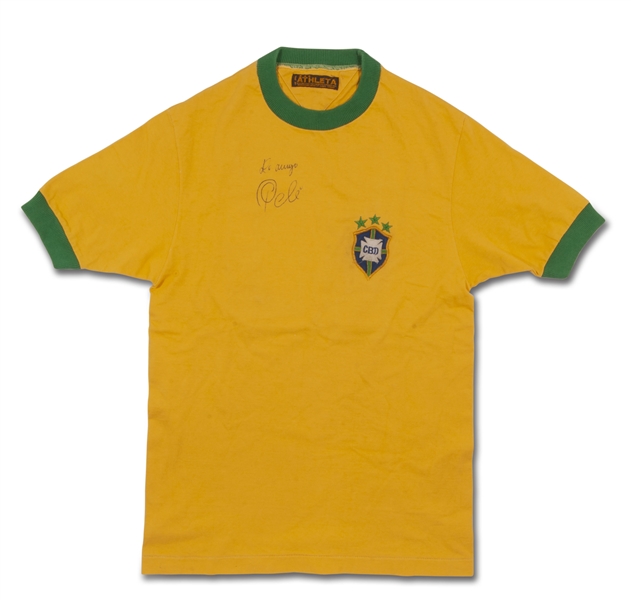 1971 Pele Autographed Brazil National Team Match Worn Jersey with Player Provenance - MEARS & PSA/DNA LOAs