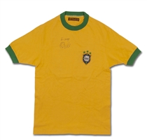 1971 Pele Autographed Brazil National Team Match Worn Jersey with Player Provenance - MEARS & PSA/DNA LOAs