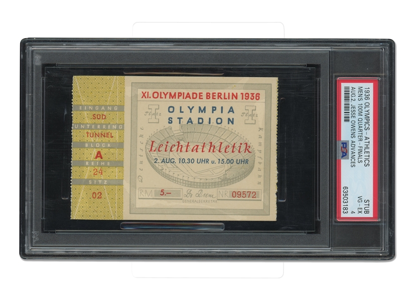 Aug. 2, 1936 Berlin Summer Olympics 100 Meters Preliminaries & Quarterfinals Ticket Stub - Jesse Owens First Event & Olympic Debut! (PSA VG-EX 4)