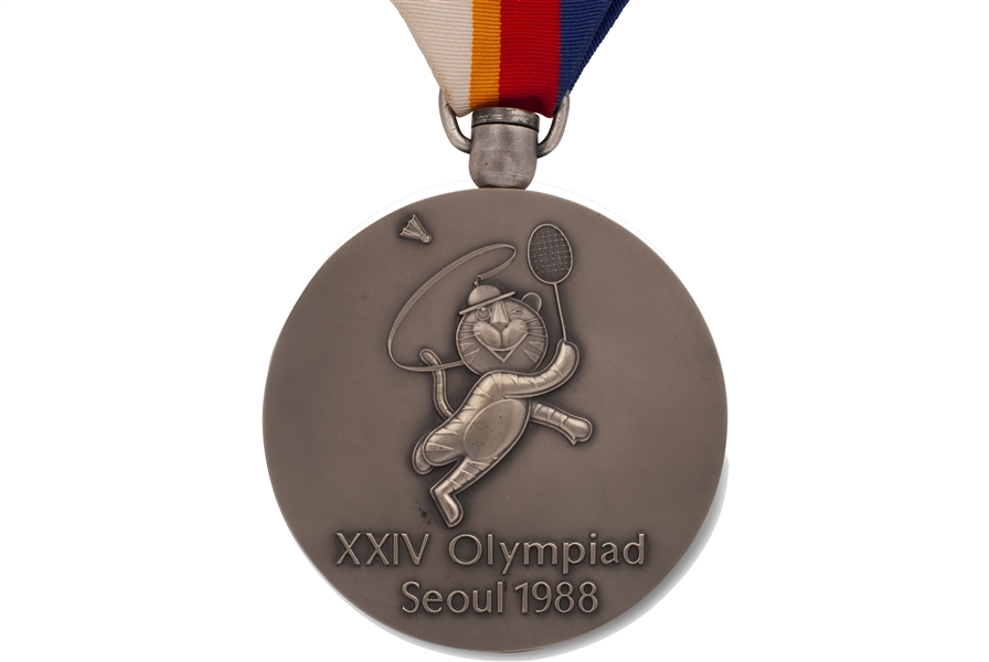 Scarce 1988 Seoul Summer Olympics 2nd Place Winners Silver Medal Awarded for Badminton (Demonstration Sport) in Original Velvet Case