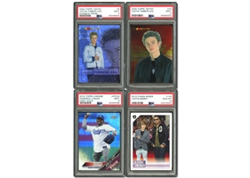 Pop Stars & Rapper Lot of (4) incl. 2000 Topps NSYNC Timberlake (#33 and #6 Rainbow Prism), 2010 Panini Bieber #145, and 2016 Topps Chrome Kendrick Lamar First Pitch – PSA Mint 9 or Gem Mint 10