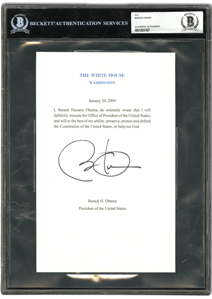 Barack Obama Autographed Presidential Oath of Office Souvenir - BAS AUTHENTIC