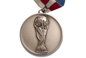 1998 FIFA World Cup Runners-Up Silver Medal Awarded to Brazil National Team Goalkeeper Carlos Germano with Letter from Germano
