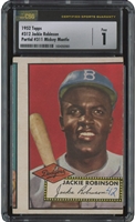 1952 Topps #312 Jackie Robinson with Partial #311 Mickey Mantle (CSG PR 1) - The Most Coveted Miscut Card In The Hobby!