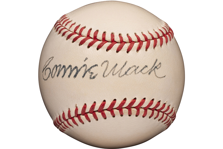 High-Grade Connie Mack Single Signed OAL (Harridge) Baseball - PSA/DNA Overall NM+ 7.5, Beckett & JSA LOAs