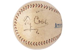 C. 1920s Ty Cobb Single Signed OAL (Johnson) Baseball - PSA/DNA & JSA LOAs