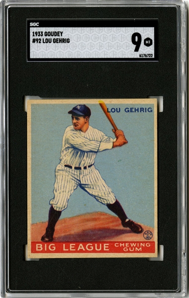 1933 Goudey #92 Lou Gehrig - SGC Mint 9 (Pop 3, None Higher!)