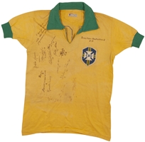 6/6/1965 Pele Brazil Match Worn Jersey (Scored Goal vs. West Germany) Signed by All 11 Brazil National Team Players w/ Long Pelé Inscription! - PSA/DNA LOA, MEARS A10