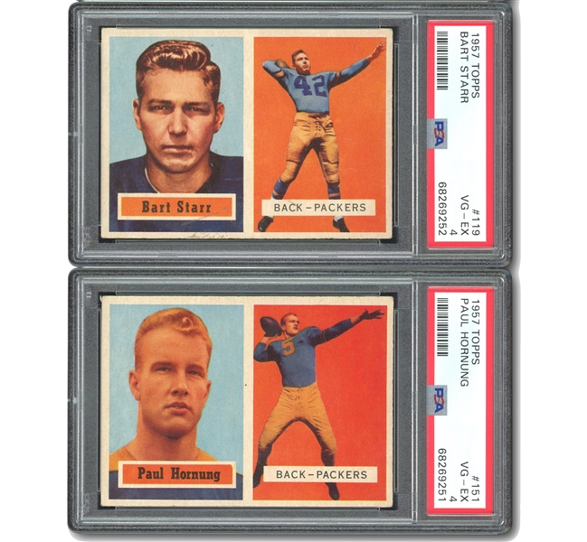 1957 Topps #119 Bart Starr and #151 Paul Hornung Rookie Cards – Both PSA VG-EX 4