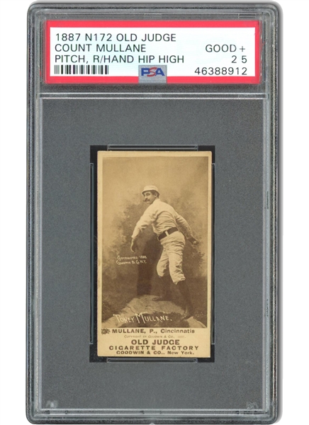 1887 N172 Old Judge Count Mullane (Pitching, Right Hand Hip High) - PSA GD+ 2.5