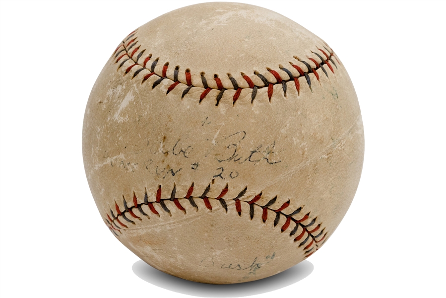 7/12/1923 Babe Ruth Career Home Run #217 OAL Baseball (Signed by Wally Pipp, Bob Meusel & Joe Bush) Retrieved by White Sox Pitcher Charlie Robertson with Documented Provenance - PSA/DNA LOA