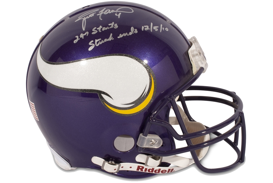 2010 Brett Favre Signed & Inscribed ("297 Starts Streak Ends 12/5/10") Minnesota Vikings Riddell Pro Model Helmet - LE #4 of 297 - PSA/DNA COA