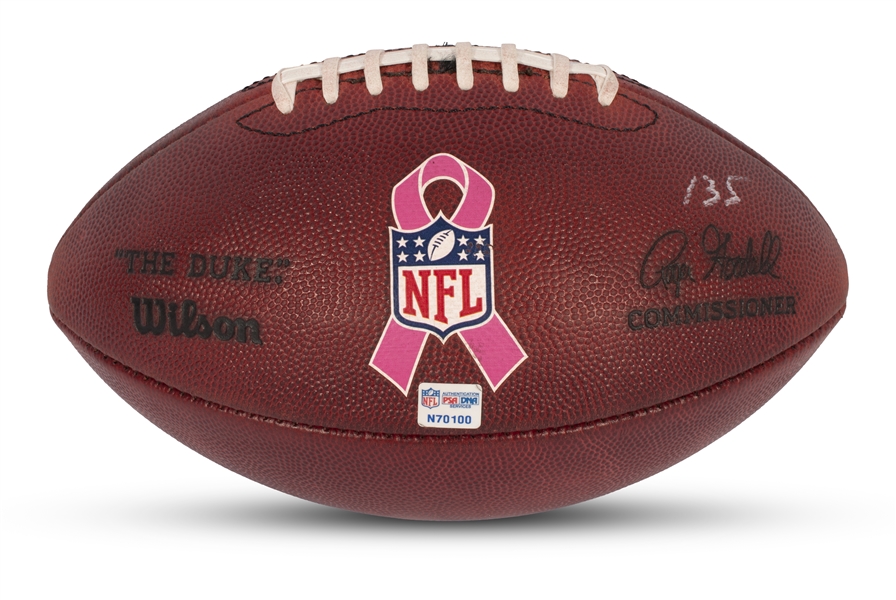 10/11/2010 Brett Favre Signed & Inscribed Vikings @ Jets Game Used Kickoff Football - Became 1st QB in NFL History to Reach 500 TDs & 70,000 Yards! -- NFL & PSA/DNA COAs