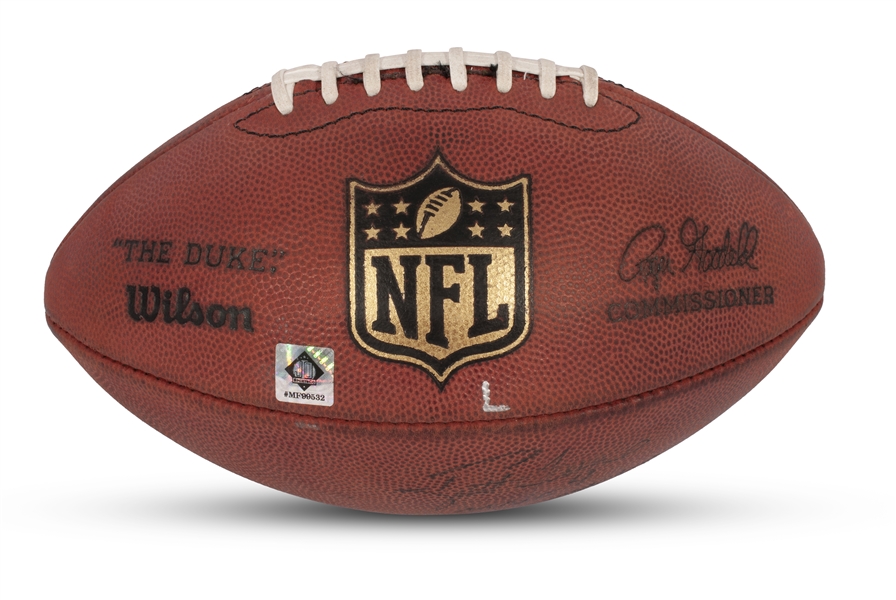 10/5/2009 Brett Favre Signed & Inscribed Vikings vs. Packers Game Used Kickoff Football - First Game vs. Packers (1st QB to Beat All 32 NFL Teams!) - PSA/DNA COA