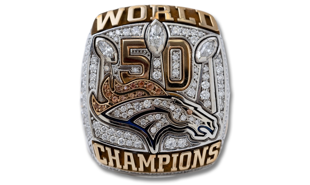 2015 Denver Broncos Super Bowl 50 Champions 10K Gold Staff Ring with Original Presentation Box