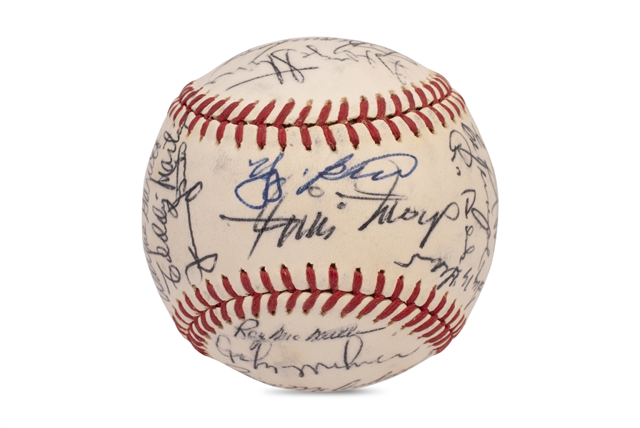1973 New York Mets National League Champions Team Signed ONL (Feeney) Baseball w/ Mays, Seaver & Berra (28 Autos.) - PSA/DNA LOA
